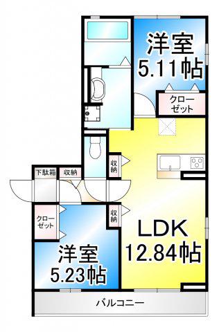 CUBE(2LDK/1階)の間取り写真