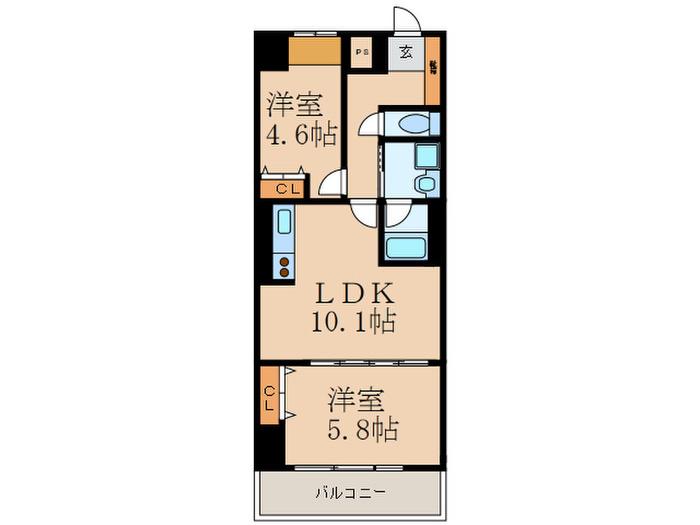 ルーエ江坂(2LDK/10階)の間取り写真