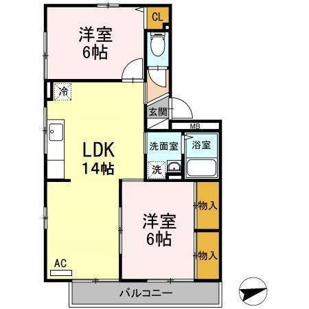 ルミエール西山(2LDK/3階)の間取り写真