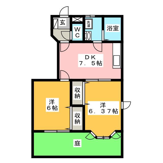 ニュークレストール和佳B(2DK/1階)の間取り写真