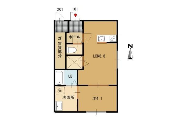 倉梯町アパート(1LDK/1階)の間取り写真