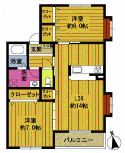ヴィヴレ山の手 C(2LDK/1階)の間取り写真