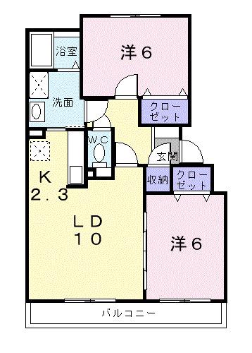 サニーイーストB(2LDK/3階)の間取り写真