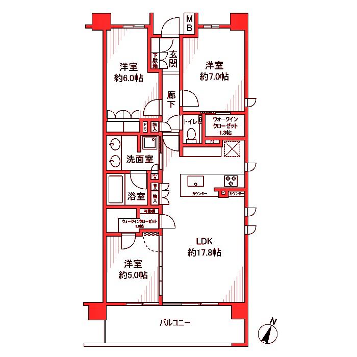 ザ・パークハウス鷺沼(3LDK/4階)の間取り写真