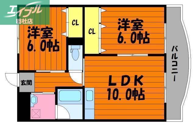グレースコートM2(2LDK/2階)の間取り写真