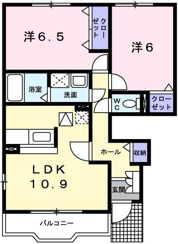 カンボ・MH(2LDK/1階)の間取り写真