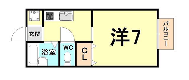 エスペーロ甲東Ⅰ(1K/2階)の間取り写真