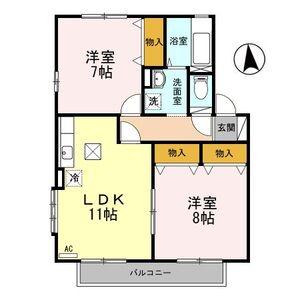 リビングタウン新田東B(2LDK/2階)の間取り写真