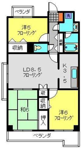 フジハイツ丸山台(3LDK/5階)の間取り写真