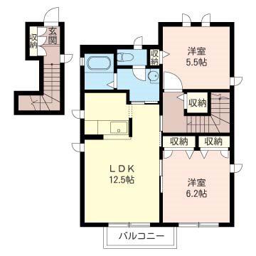 シャーメゾンあかね町(2LDK/2階)の間取り写真