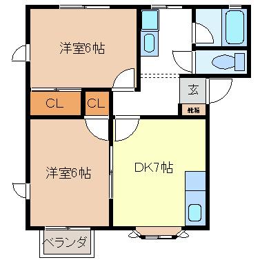 ハイクレストミヤザワ(2DK/2階)の間取り写真