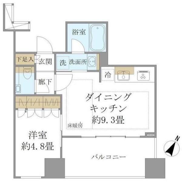 プレミストタワー白金高輪(1DK/14階)の間取り写真
