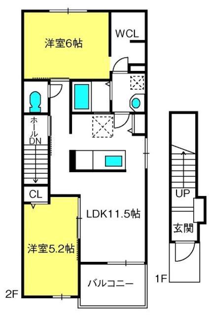 ローレンシアI(2LDK/2階)の間取り写真
