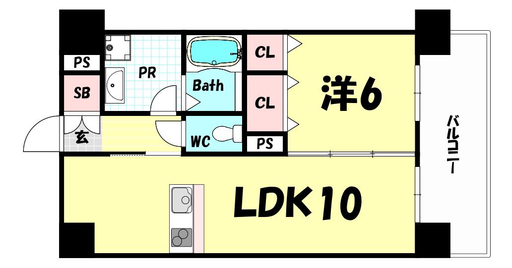 CITYSPIRE新神戸(1LDK/6階)の間取り写真