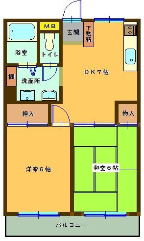 グリーンハイツ平野(2DK/1階)の間取り写真