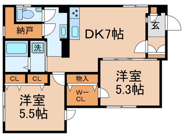 シャンブルIS(2DK/1階)の間取り写真