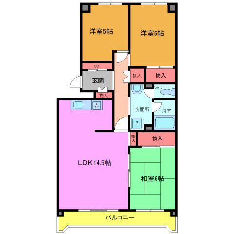 入船西エステート1号棟(3LDK/5階)の間取り写真