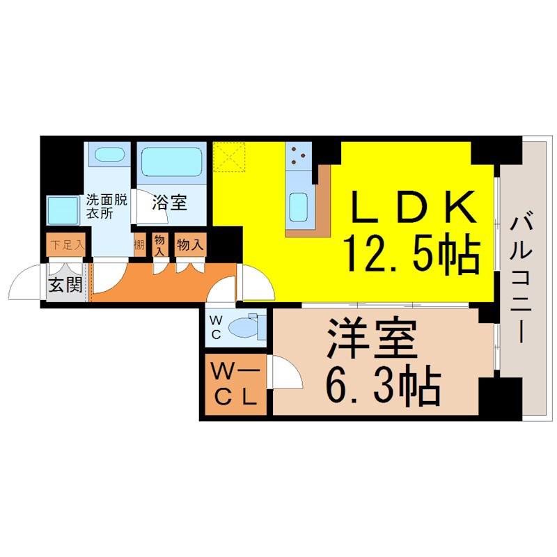 アデグランツ上前津(1LDK/8階)の間取り写真