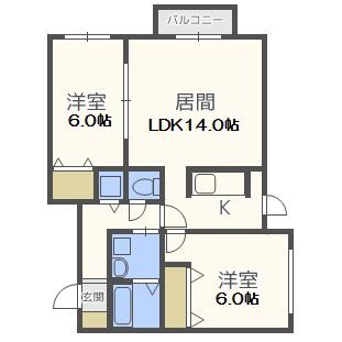 ル・ファール南郷16(2LDK/2階)の間取り写真