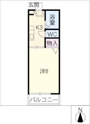 ドミール滝子(1K/2階)の間取り写真