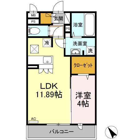 ハピネス武藏野(1LDK/2階)の間取り写真