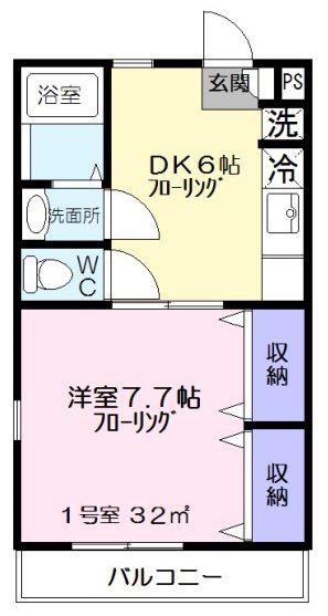 リオコート(1DK/1階)の間取り写真