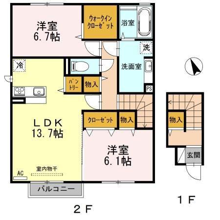 スカイヒルズ(2LDK/2階)の間取り写真