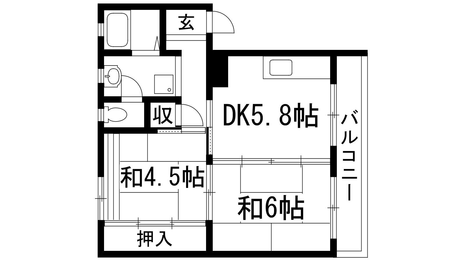 逆瀬川2号棟(2DK/1階)の間取り写真