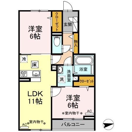 ベルフォート(2LDK/1階)の間取り写真