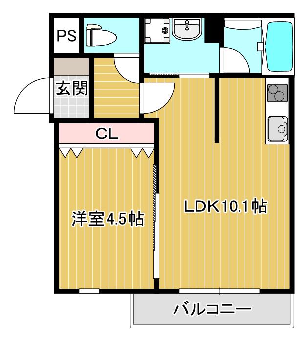 ラティス太秦(1LDK/1階)の間取り写真