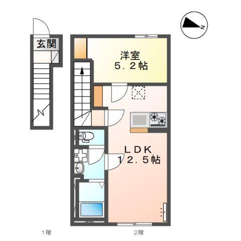 渡橋町アパート(1LDK/2階)の間取り写真