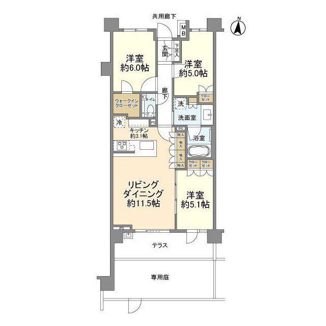 ブランズ文京護国寺(3LDK/1階)の間取り写真
