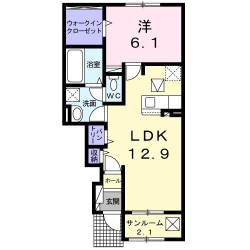 名鉄西尾線 吉良吉田駅 徒歩12分 2階建 築5年(1LDK/1階)の間取り写真