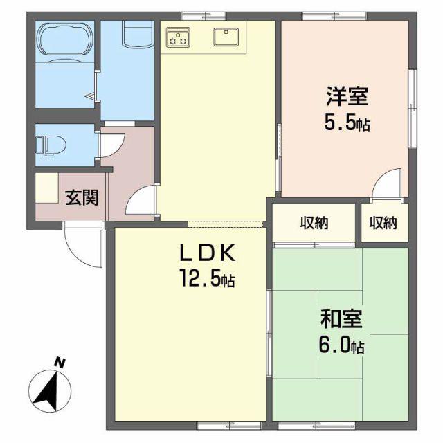 ガーデンハイツひがきB(2LDK/1階)の間取り写真