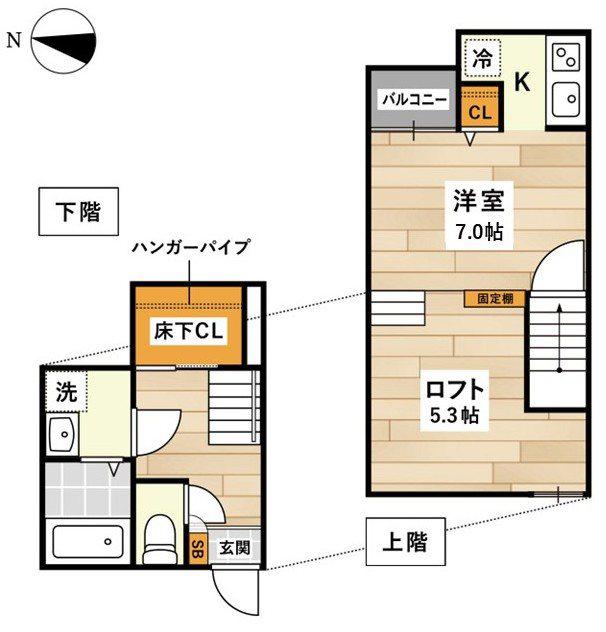 ADC嘉島BONHEUR(1K/2階)の間取り写真