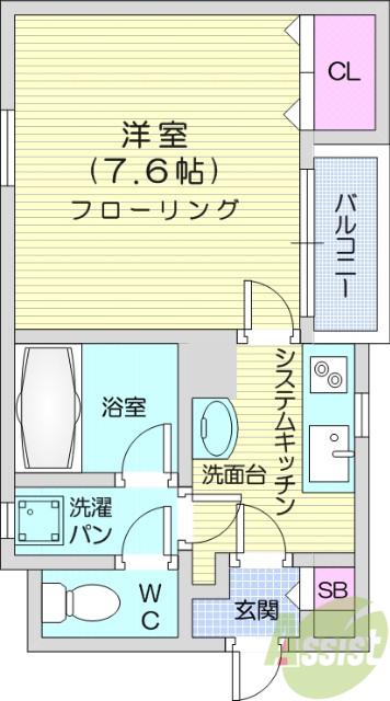 メゾンドシャルマン原町(1K/1階)の間取り写真
