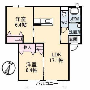 メゾンうえたIII(2LDK/2階)の間取り写真