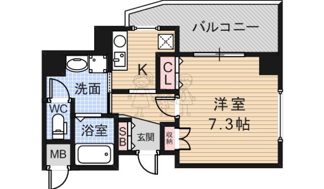 ディナスティ長居公園南(1K/4階)の間取り写真