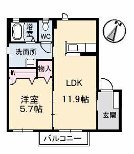 リバーサイド富士見(1LDK/2階)の間取り写真