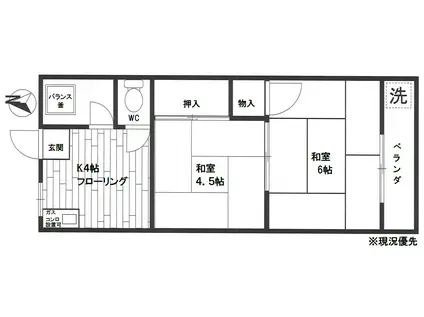 コーポ赤塚(2K/1階)の間取り写真