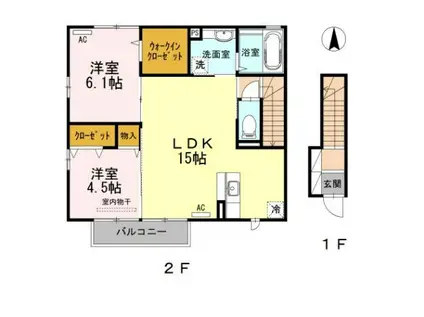 アッファ―ビレII(2LDK/2階)の間取り写真