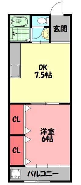 岡林ビル(1DK/4階)の間取り写真