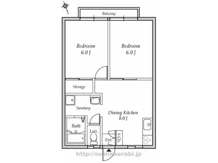 プレステージ山王(2DK/1階)の間取り写真