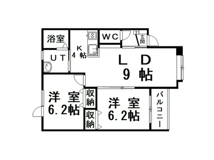 アルピーヌ愛国(2LDK/2階)の間取り写真