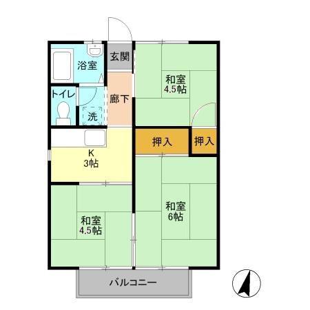 コーポ冨田I(3K/2階)の間取り写真