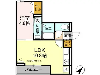 セレーナ東鷹匠(1LDK/2階)の間取り写真