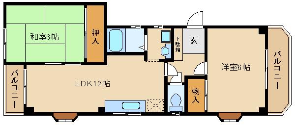 広栄ハイツ(2LDK/3階)の間取り写真