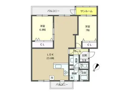 アムールペー緑が丘(2LDK/4階)の間取り写真