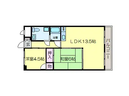 ランドマ-ク八尾(2LDK/6階)の間取り写真