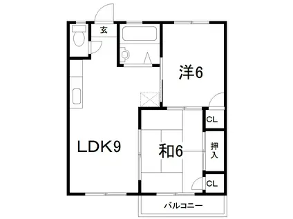 コーポ御領C(2LDK/2階)の間取り写真